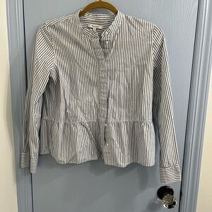 Madewell Navy and White Striped Button Down Shirt with peplum detail